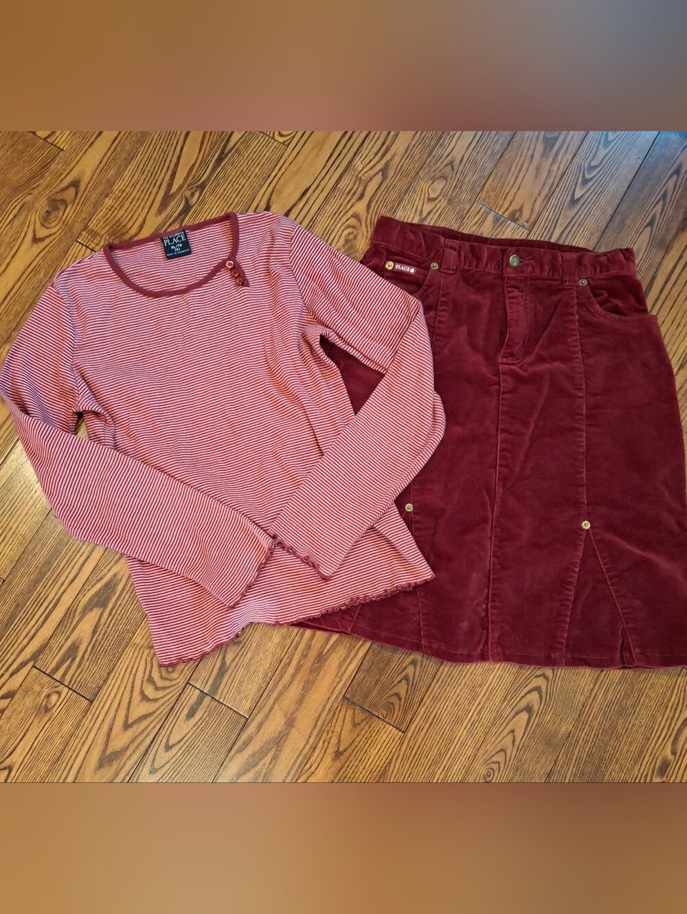 Girls long Sleeve Cotton Top & Cranberry Coloured Corduroy Skirt